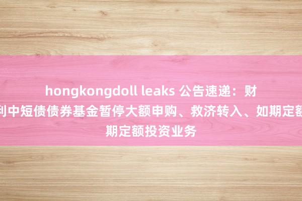 hongkongdoll leaks 公告速递：财通资管鸿利中短债债券基金暂停大额申购、救济转入、如期定额投资业务