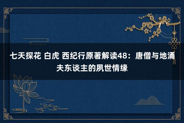 七天探花 白虎 西纪行原著解读48：唐僧与地涌夫东谈主的夙世情缘