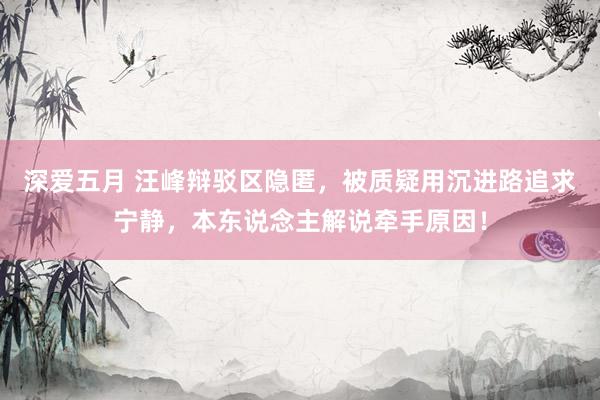 深爱五月 汪峰辩驳区隐匿，被质疑用沉进路追求宁静，本东说念主解说牵手原因！